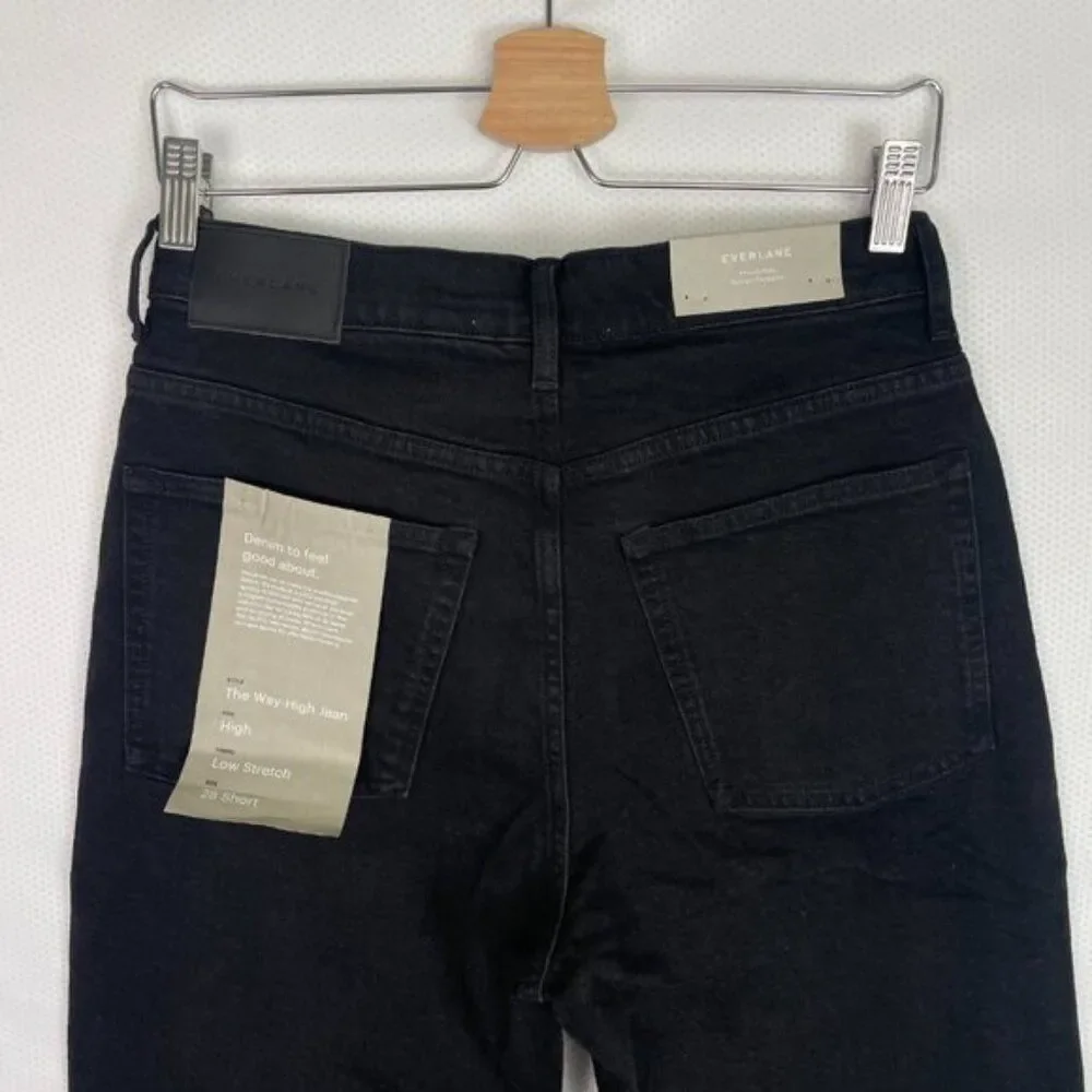 Everlane The Way High Straight Leg Organic Cotton Jean Coal Black Short 28